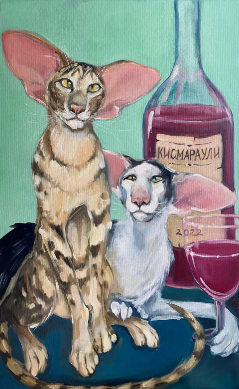 Картина художника-анималиста Елены Куракиной 'Кисмараули' - символизирует породистого котенка с документами